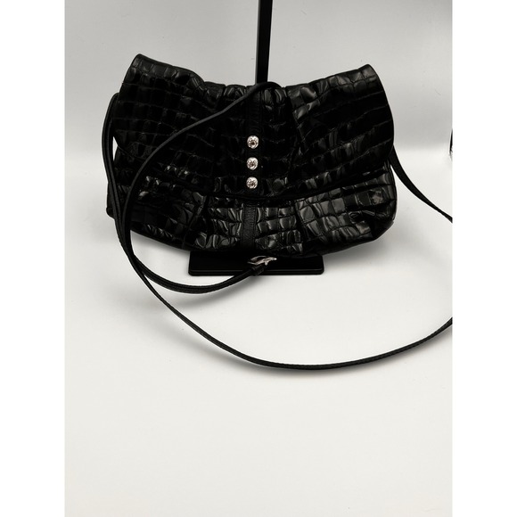 Brighton Black Croc Embossed Patent Leather Small Crossbody Bag Designer Purse - Picture 1 of 9